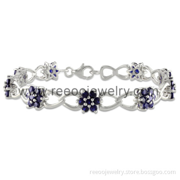 Flower Amethyst CZ Stones 925 Silver Bracelet Jewelry